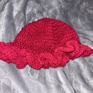 Handmade Red Crochet Ruffle Hat
